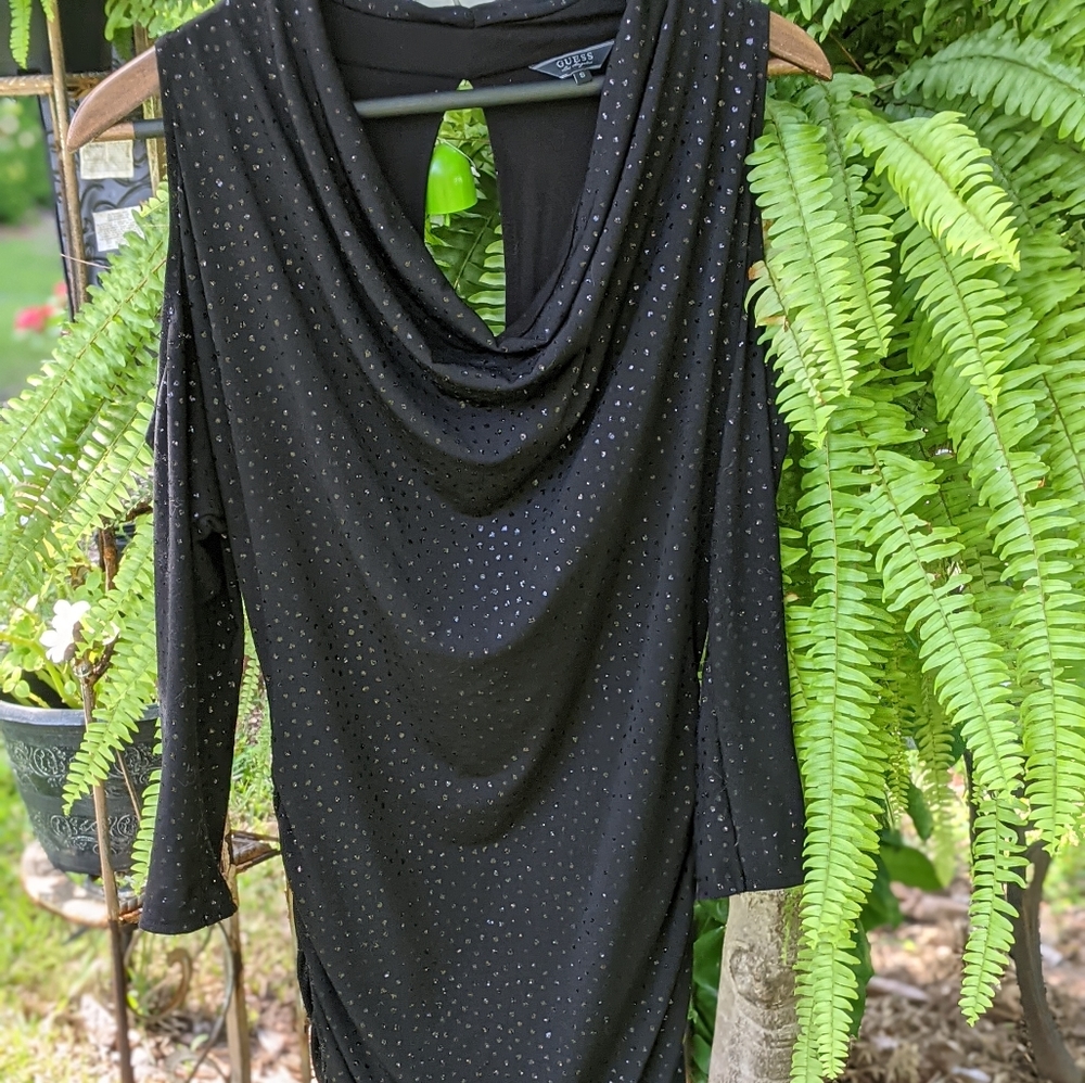 💖Guess  Ruched Black sparkly Cowl neck Tunic sz S
